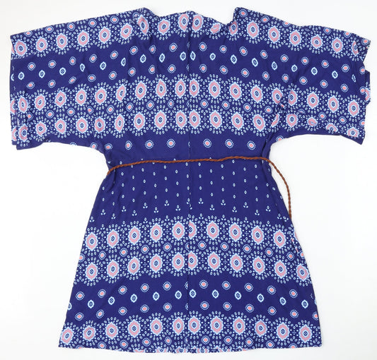 Very Womens Blue Geometric Viscose Sheath Size 12 Round Neck