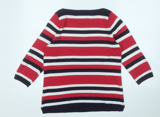 Papaya Womens Pink Round Neck Striped Acrylic Pullover Jumper Size 12