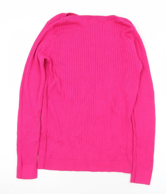 Lands' End Womens Pink Boat Neck Cotton Pullover Jumper Size S