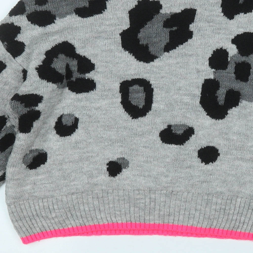 Primark Womens Grey Round Neck Animal Print Acrylic Pullover Jumper Size 6