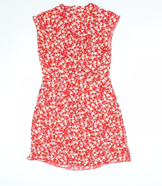 SheIn Womens Red Floral Polyester A-Line Size M Round Neck Zip