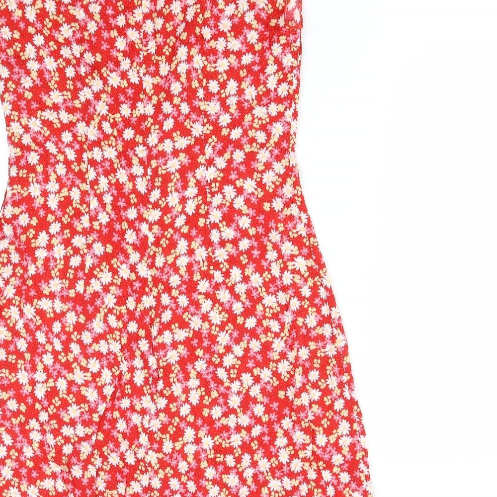 SheIn Womens Red Floral Polyester A-Line Size M Round Neck Zip