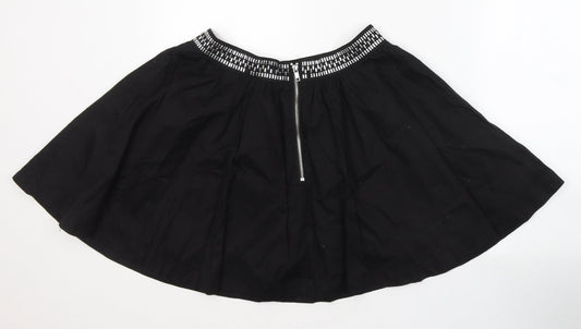 Divided by H&M Womens Black  Cotton Pleated Skirt Size 10   Zip