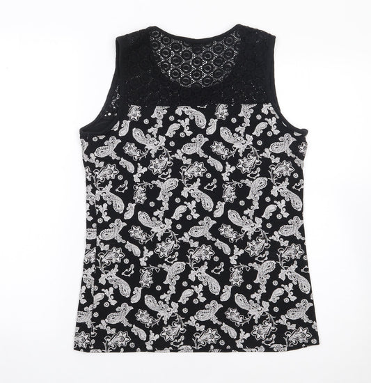 TU Womens Black Paisley Cotton Jersey Tank Size 14 Round Neck