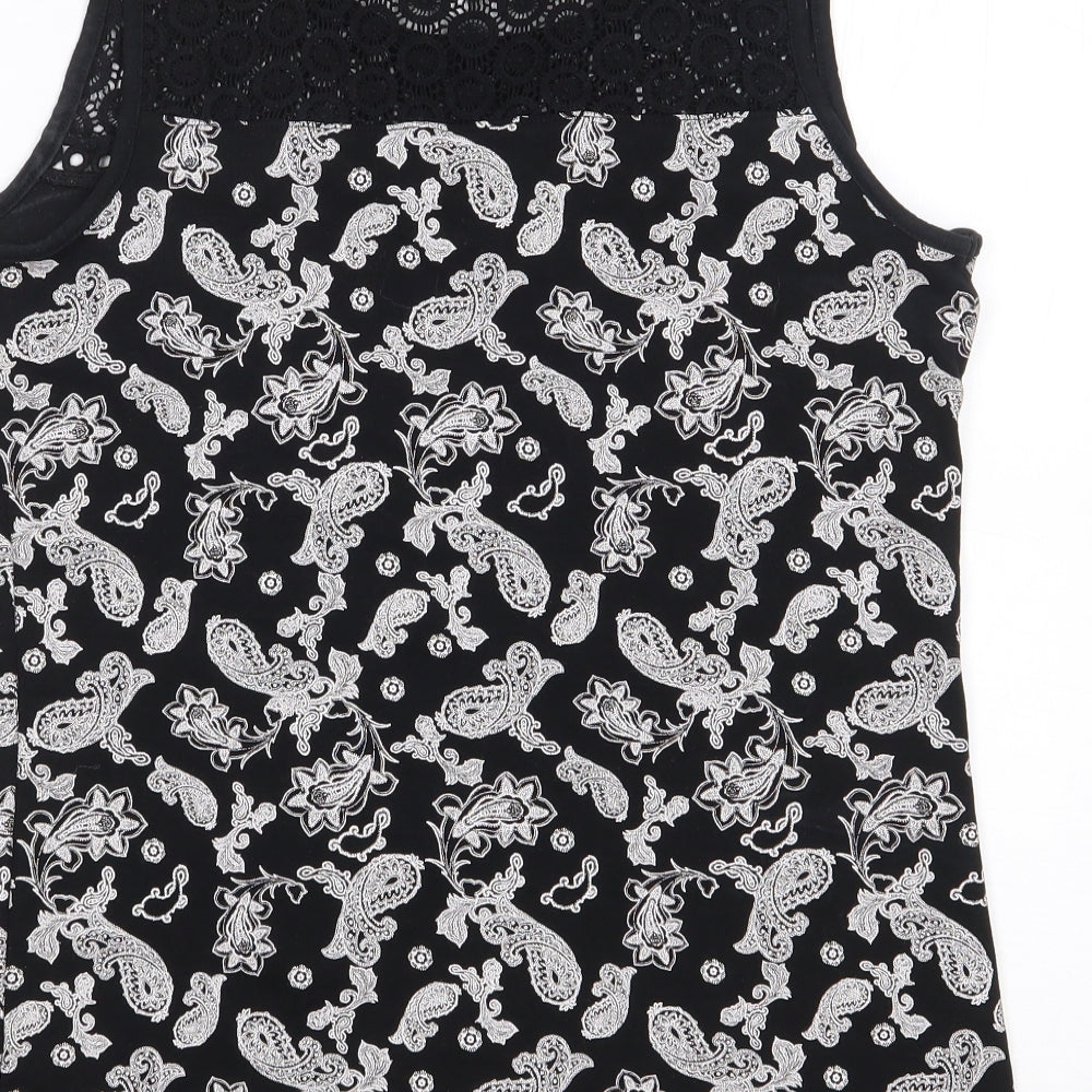 TU Womens Black Paisley Cotton Jersey Tank Size 14 Round Neck