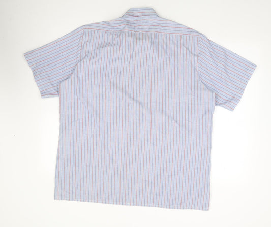 Welch Margretson Mens Blue Striped Polyester Button-Up Size L Collared Button