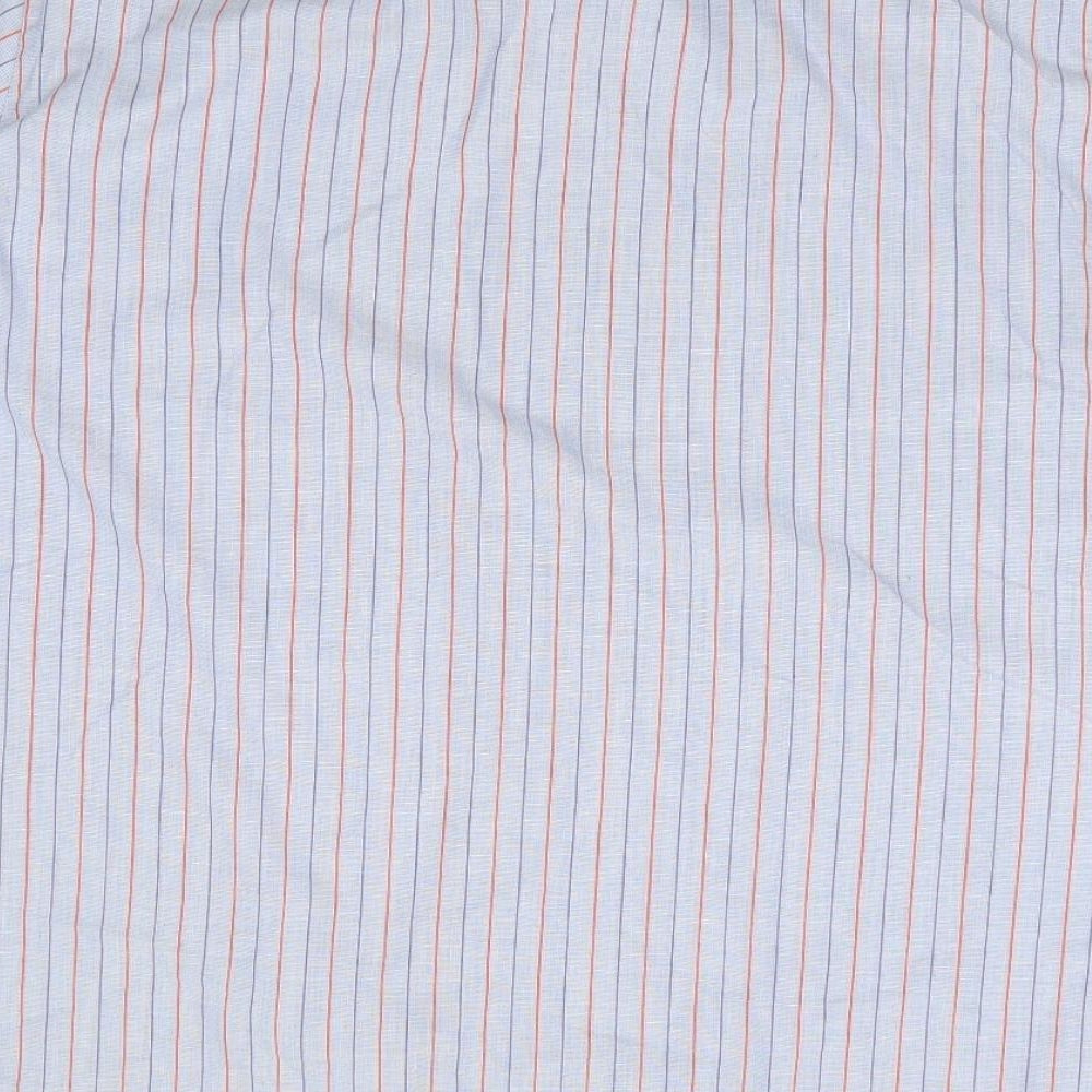 Welch Margretson Mens Blue Striped Polyester Button-Up Size L Collared Button