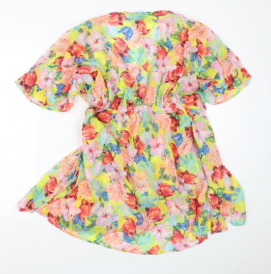 Primark Womens Multicoloured Floral Polyester Fit & Flare Size 8 V-Neck - Sheer