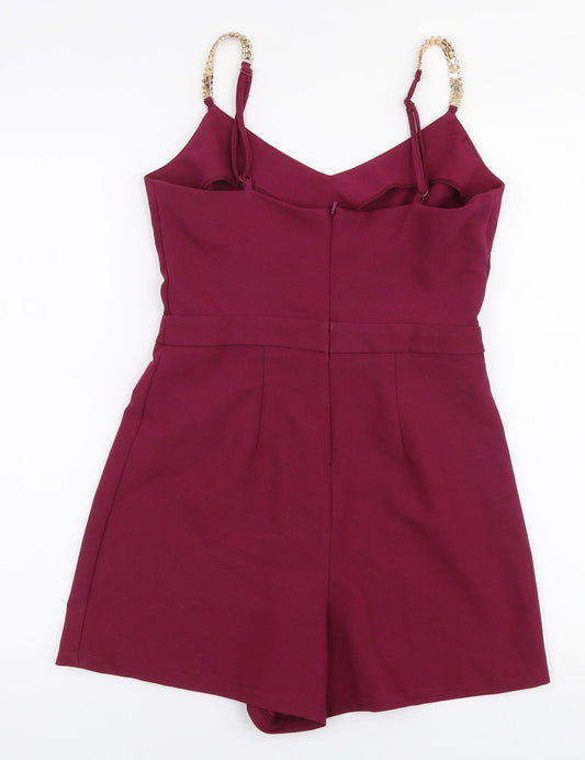 New Look Womens Purple Polyester Playsuit One-Piece Size 8 L3 in Zip
