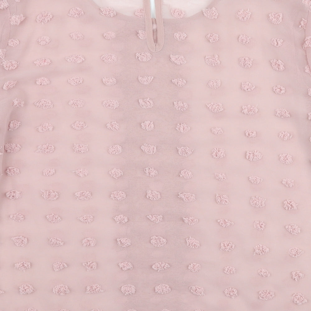 SheIn Womens Pink Polyester Basic Blouse Size L Round Neck