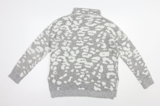 F&F Womens Grey Mock Neck Animal Print Acrylic Pullover Jumper Size 12