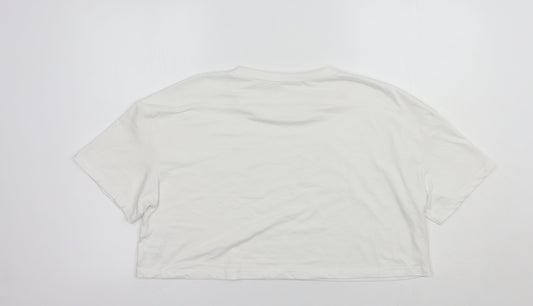 SheIn Womens White Polyester Cropped Polo Size L Crew Neck