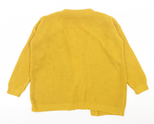 Boohoo Womens Yellow V-Neck Acrylic Cardigan Jumper Size S