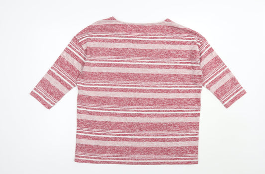TU Womens Red Boat Neck Striped Polyester Pullover Jumper Size 16