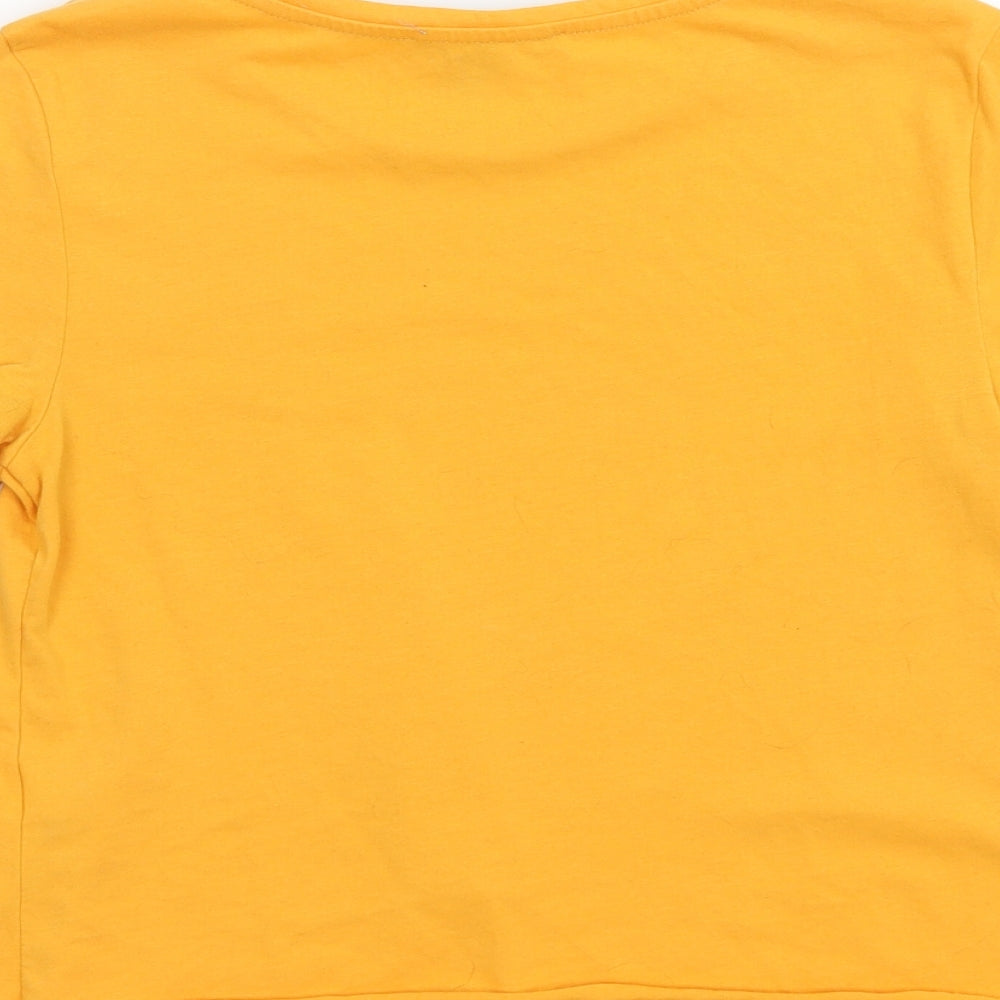 Primark Womens Yellow Polyester Cropped T-Shirt Size XS Crew Neck - Mixed Emotions
