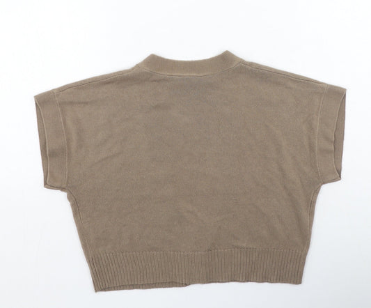 TU Womens Brown V-Neck Acrylic Cardigan Jumper Size 12