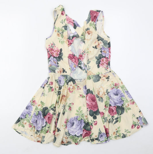 Atmosphere Womens Beige Floral Polyester Skater Dress Size 12 Scoop Neck Pullover