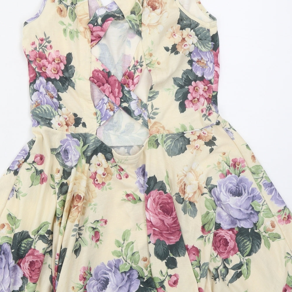 Atmosphere Womens Beige Floral Polyester Skater Dress Size 12 Scoop Neck Pullover
