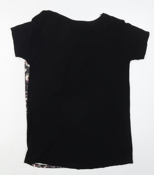 Matalan Womens Black Floral Polyester Basic T-Shirt Size 10 Round Neck