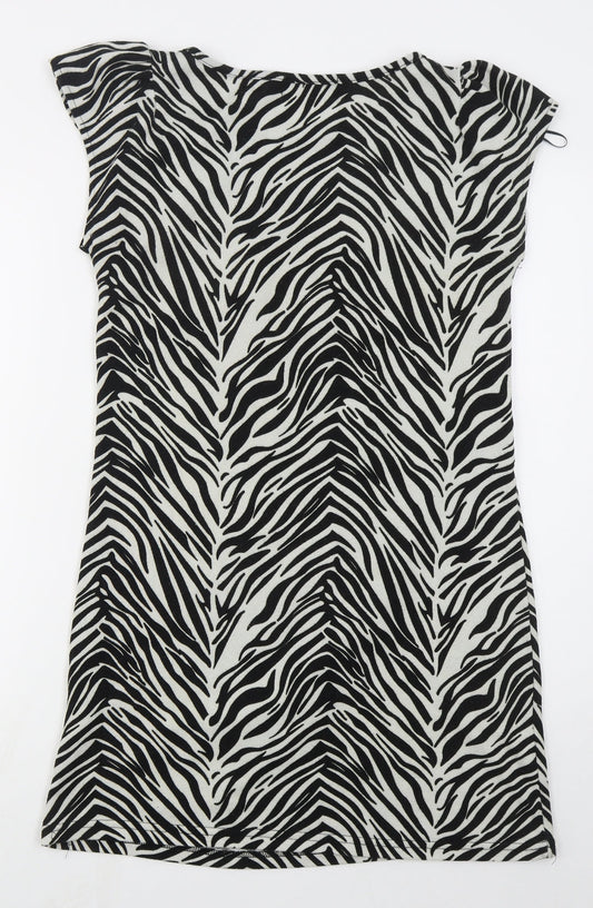 Pussycat Womens Black Animal Print Polyester Mini Size 14 Round Neck Pullover - Zebra Print