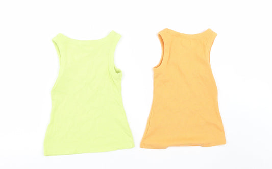 NEXT Girls Multicoloured Cotton Basic Tank Size 5 Years Round Neck - Set of 2