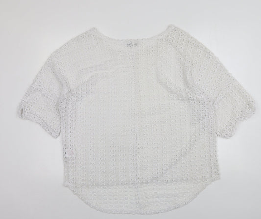 Peacocks Womens White Round Neck Polyester Pullover Jumper Size 20
