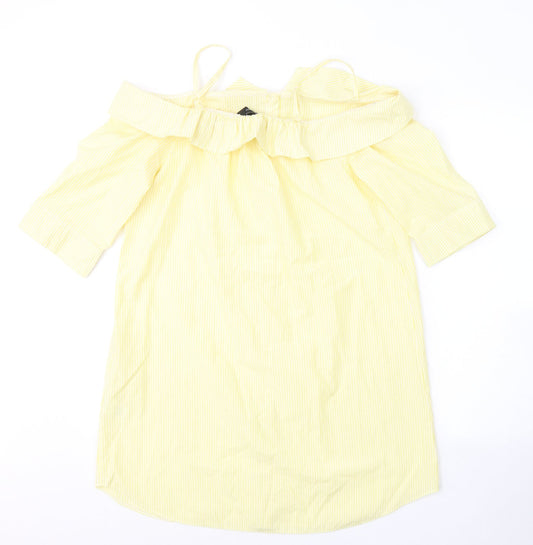 Atmosphere Womens Yellow Striped Cotton Basic Blouse Size 16 Off the Shoulder