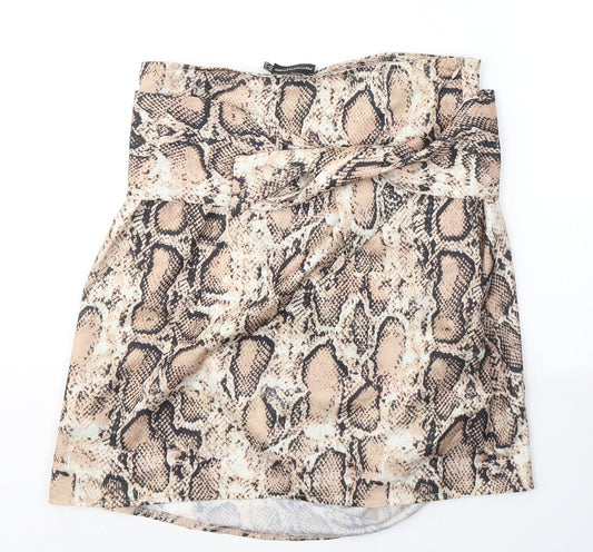 PRETTYLITTLETHING Womens Beige Animal Print Polyester A-Line Skirt Size 12 Zip