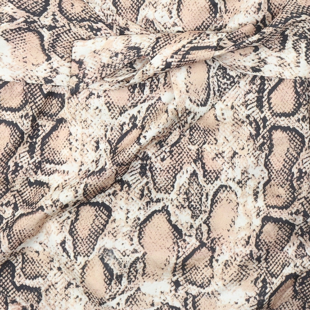 PRETTYLITTLETHING Womens Beige Animal Print Polyester A-Line Skirt Size 12 Zip