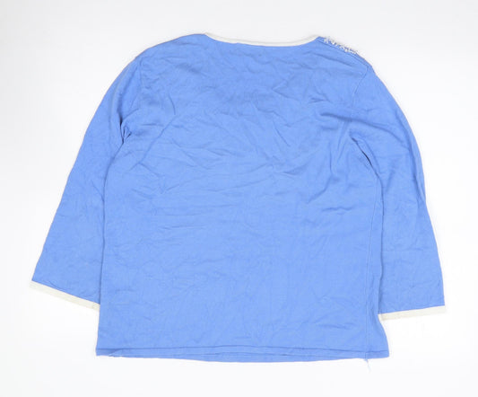 Heather Valley Womens Blue Round Neck Viscose Pullover Jumper Size 18