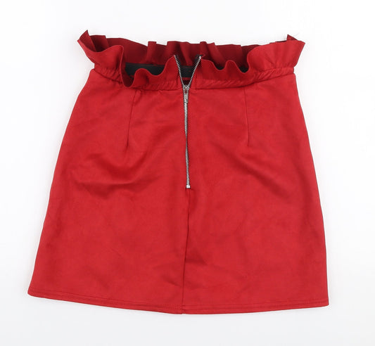 Boohoo Womens Red Polyester A-Line Skirt Size 12 Zip