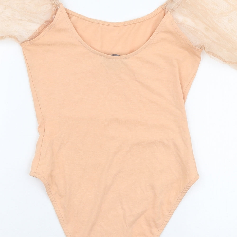 Primark Womens Orange Cotton Bodysuit One-Piece Size XS Snap