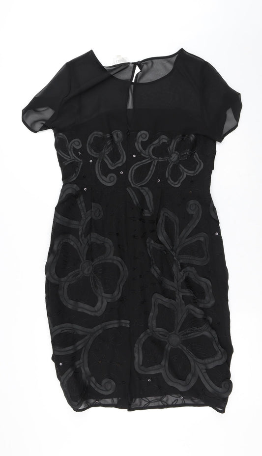 Kaliko Womens Black Polyester A-Line Size 12 Round Neck