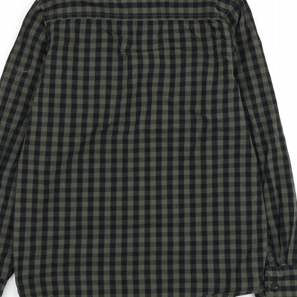 Primark Girls Green Check Cotton Basic Button-Up Size 11-12 Years Collared Button