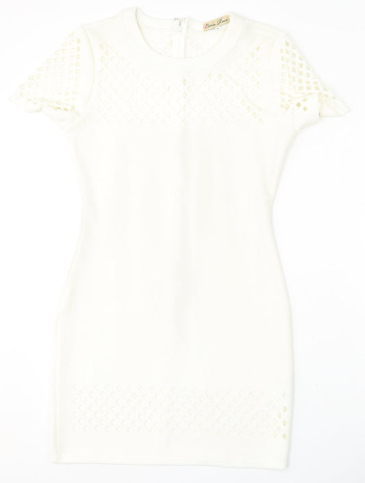 Cameo Rose Womens White Polyester Bodycon Size 14 Round Neck