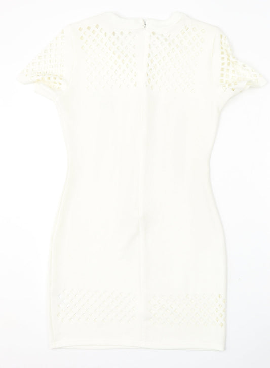 Cameo Rose Womens White Polyester Bodycon Size 14 Round Neck