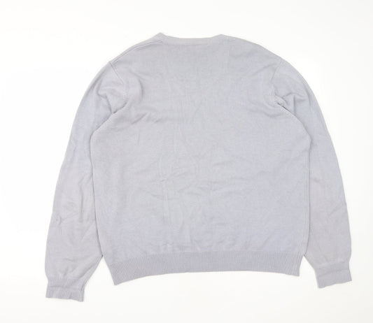 Marks and Spencer Mens Grey V-Neck Cotton Pullover Jumper Size L