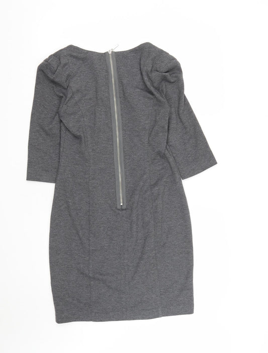 Marks and Spencer Womens Grey Polyester A-Line Size 12 Square Neck Zip - Shoulder Pads