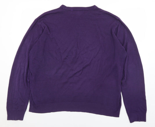 Hutson Harbour Mens Purple Crew Neck Acrylic Pullover Jumper Size 2XL