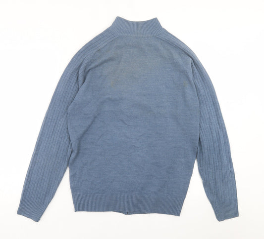 South Bay Mens Blue High Neck Acrylic Full Zip Jumper Size S