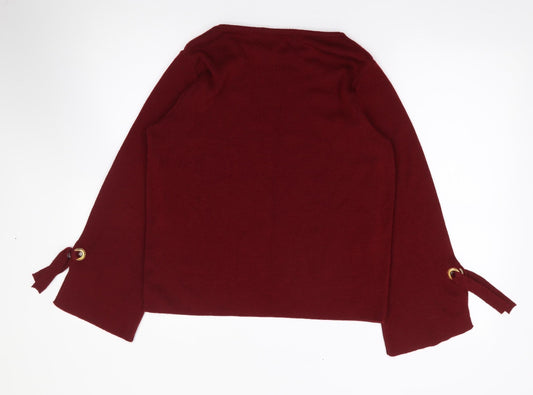 George Womens Red Round Neck Acrylic Pullover Jumper Size 14