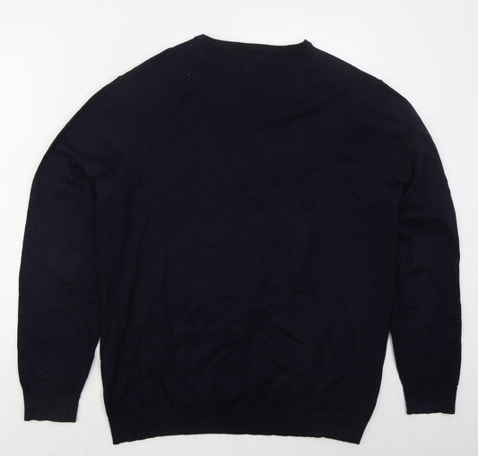 NEXT Mens Blue V-Neck Cotton Pullover Jumper Size L