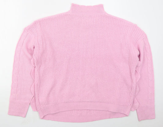 Boohoo Womens Pink High Neck Acrylic Pullover Jumper Size 14