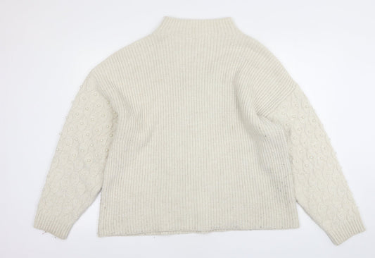 George Womens Beige High Neck Acrylic Pullover Jumper Size M