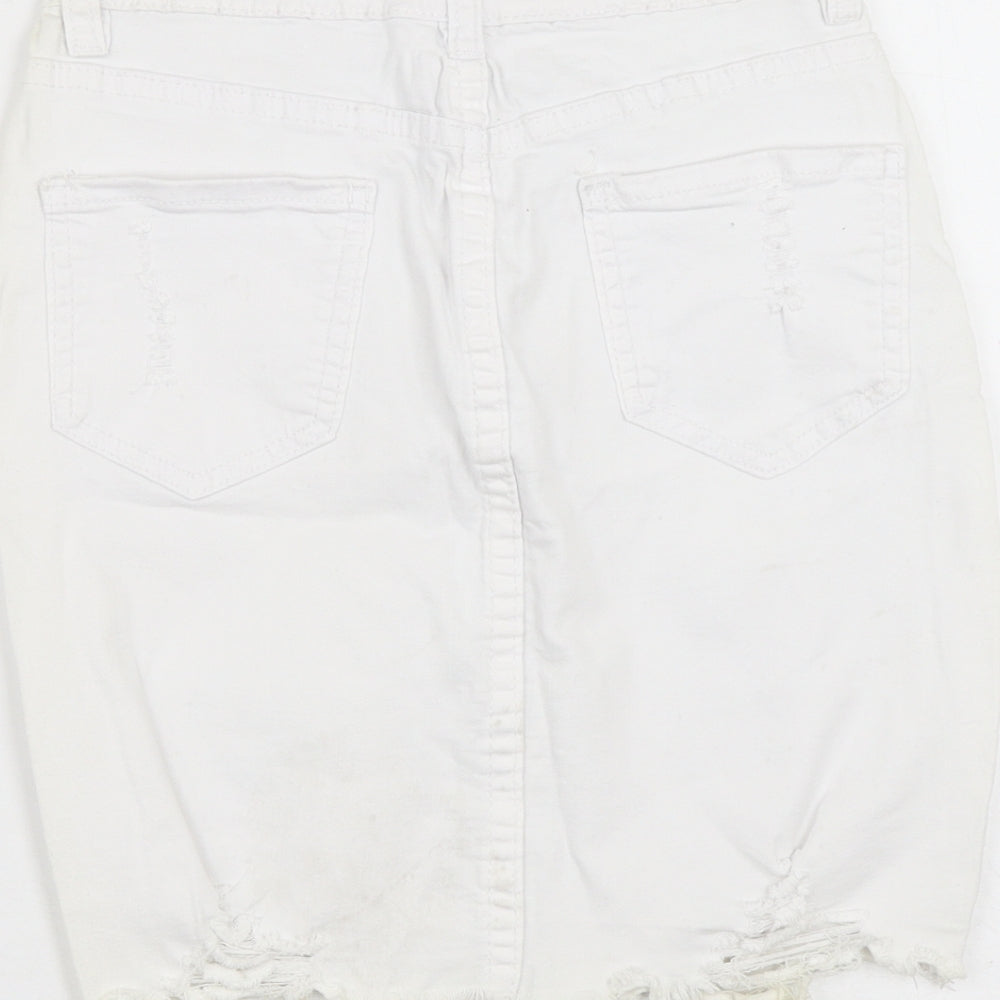 Mybestiny Womens White Cotton Straight & Pencil Skirt Size XS - Cut off Distressed