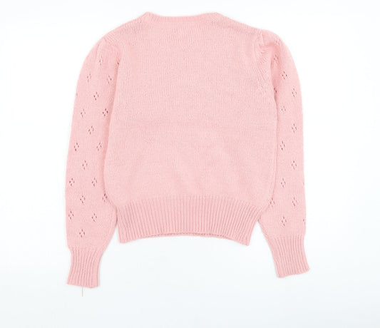 Primark Girls Pink Round Neck Acrylic Pullover Jumper Size 12-13 Years Pullover