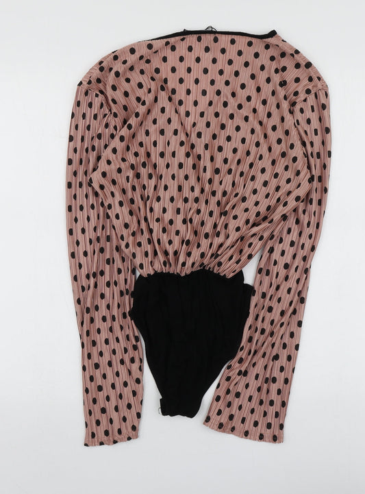 Nasty Gal Womens Pink Polka Dot Polyester Bodysuit One-Piece Size 8