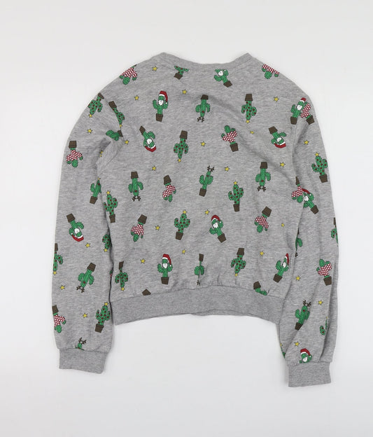 H&M Womens Grey Geometric Cotton Pullover Sweatshirt Size XS