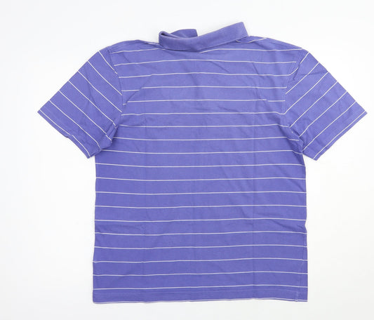 Dunnes Stores Mens Purple Striped Cotton Polo Size M Collared Button