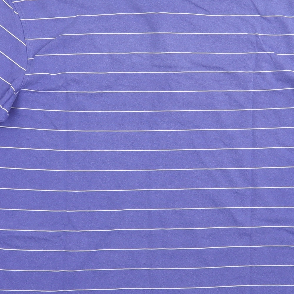 Dunnes Stores Mens Purple Striped Cotton Polo Size M Collared Button